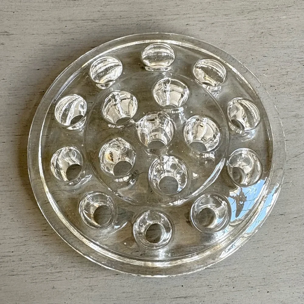 VTG Flower Frog Clear Glass Plant Holder 16 Holes 4.5